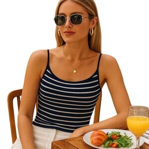 MAXMARA Max Mara Womens Size M Made In Italy Black & White Striped Tank Designer